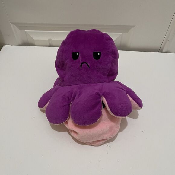 TeeTurtle The Reversible Big Octopus Plush Show Your Mood 9" Pink and Purple - Picture 2 of 7